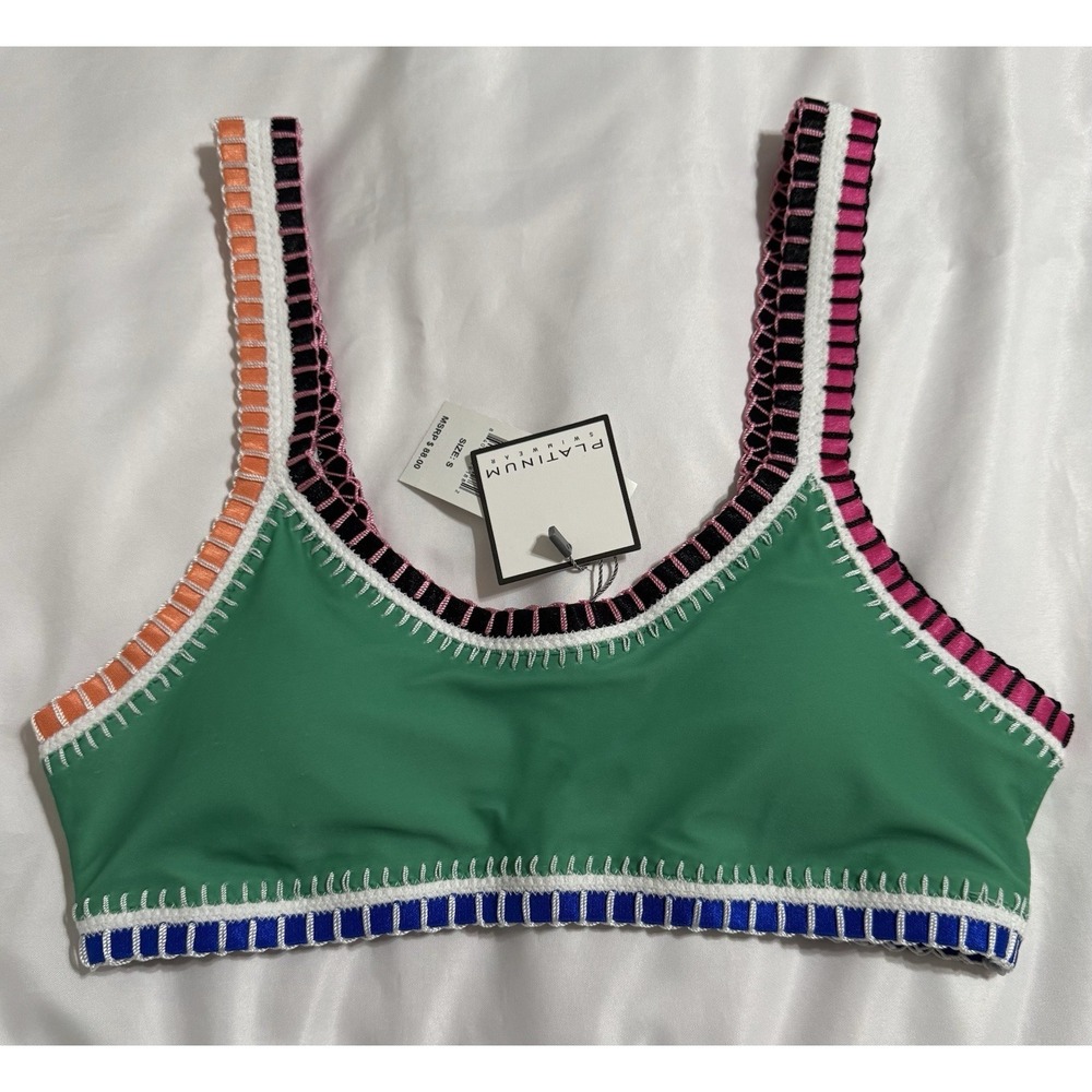 PQ‎ Bikini Top Crochet Trim Inspired By Solange Ferrarini Colorful Boho MSRP $88